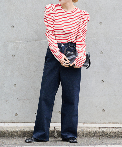 OUTDOOR PRODUCTS（アウトドアプロダクツ）の「≪/WEB限定カラーあり≫ボリュームスリーブボーダープルオーバー（Tシャツ/カットソー・レディース・グレー/レッド/ブラウン/ブラック・FREE）」の10枚目の写真