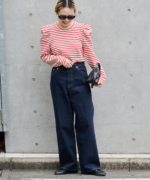 OUTDOOR PRODUCTS（アウトドアプロダクツ）の「≪/WEB限定カラーあり≫ボリュームスリーブボーダープルオーバー（Tシャツ/カットソー・レディース・グレー/レッド/ブラウン/ブラック・FREE）」の11枚目の写真