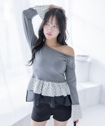 clear | ドットフリルワンショルダーカットソー[大人 フェミニン ガーリー](Tシャツ/カットソー)