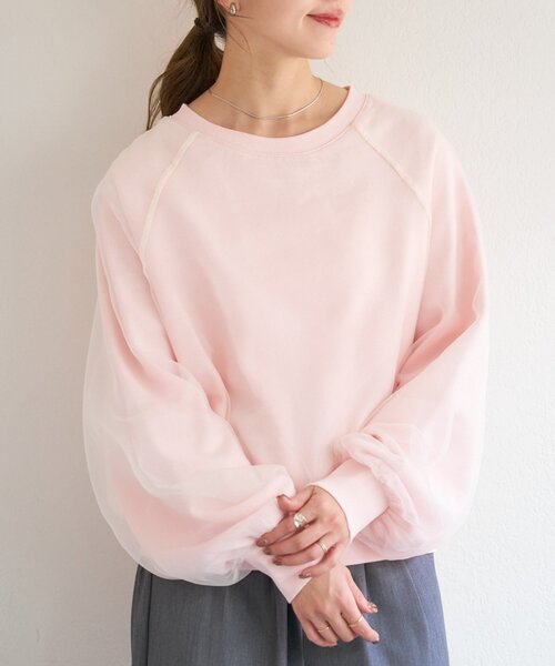 Kastane(カスタネ)の「【一部店舗限定】B オーガンジーレイヤードスウェット(スウェット・レディース・ライトグレー/ピンク/アイボリー・FREE)」の1枚目の写真