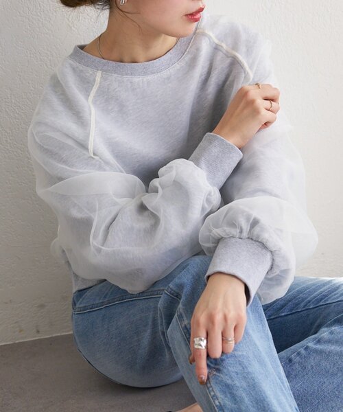 Kastane(カスタネ)の「【一部店舗限定】B オーガンジーレイヤードスウェット(スウェット・レディース・ライトグレー/ピンク/アイボリー・FREE)」の3枚目の写真