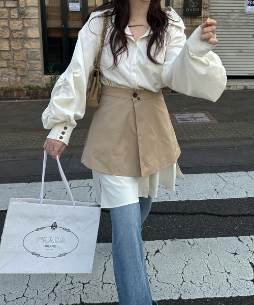 WILLFULLY(ウィルフリー)の「docking skirt layered like shirt OP(シャツワンピース・レディース・タン/グレー系その他・FREE)」の2枚目の写真