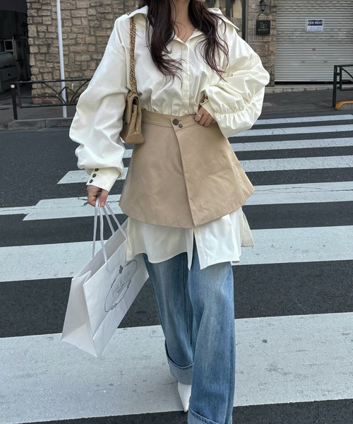 WILLFULLY(ウィルフリー)の「docking skirt layered like shirt OP(シャツワンピース・レディース・タン/グレー系その他・FREE)」の3枚目の写真