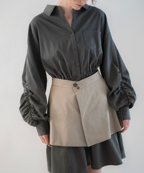 WILLFULLY(ウィルフリー)の「docking skirt layered like shirt OP(シャツワンピース・レディース・タン/グレー系その他・FREE)」の4枚目の写真