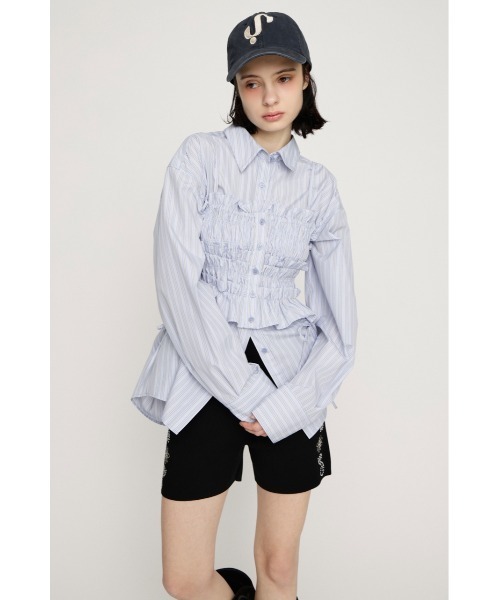 SLY（スライ）の「BUSTIER LAYERED GATHER SH ビスチェレイヤードギャザーシャツ 春服（シャツ/ブラウス・レディース・ブルー系その他/ネイビー系/イエロー系その他・FREE）」の5枚目の写真