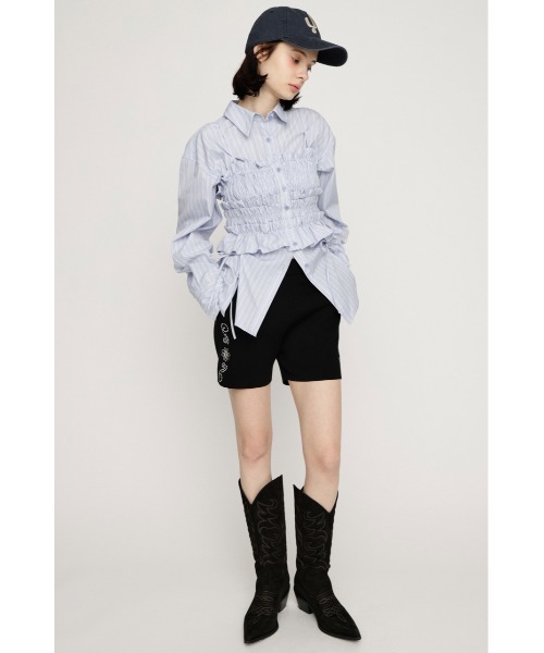 SLY（スライ）の「BUSTIER LAYERED GATHER SH ビスチェレイヤードギャザーシャツ 春服（シャツ/ブラウス・レディース・ブルー系その他/ネイビー系/イエロー系その他・FREE）」の4枚目の写真