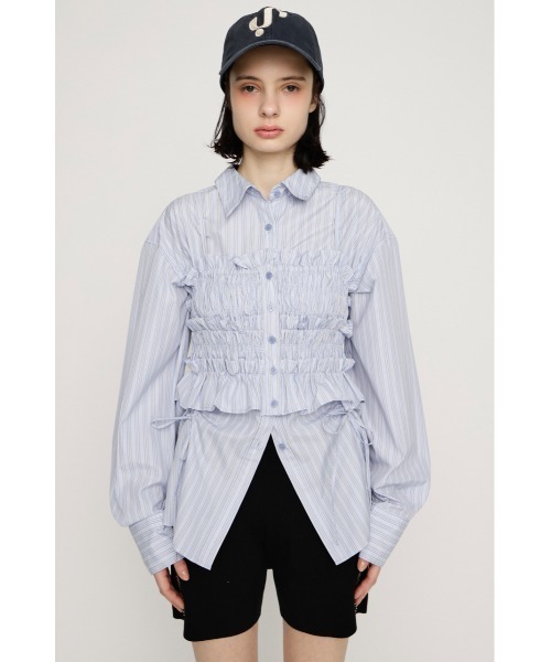 SLY（スライ）の「BUSTIER LAYERED GATHER SH ビスチェレイヤードギャザーシャツ 春服（シャツ/ブラウス・レディース・ブルー系その他/ネイビー系/イエロー系その他・FREE）」の6枚目の写真