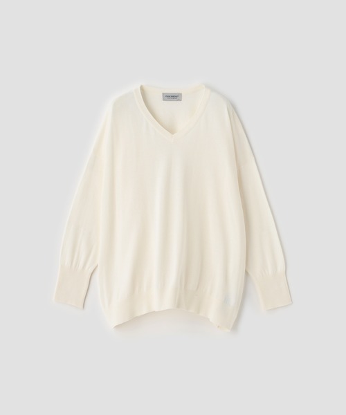 JOHN SMEDLEY(ジョンスメドレー)の「コットンVネック ワイドニットプルオーバー(ニット/セーター・レディース・ホワイト系1・S)」の1枚目の写真
