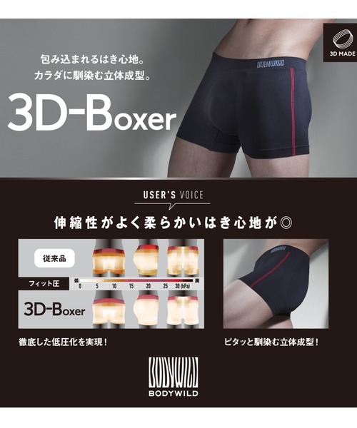 BODY WILD(ボディーワイルド)の「BODY WILD/ボディワイルド ボクサーパンツ 3D-BOXER メッシュタイプ(ボクサーパンツ・メンズ・ネイビー/レッド/ブラック・MEDIUM/LARGE/X-LARGE)」の4枚目の写真
