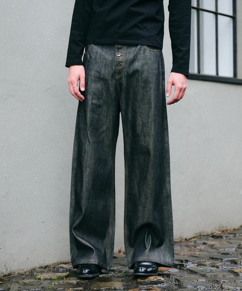 Regen Glanz(レーゲングランツ)の「selveage button fly straight denim pants / セルビッジボタンフライストレートデニムパンツ(デニムパンツ・メンズ・インディゴブルー/ブラック・LARGE/SMALL/MEDIUM)」の15枚目の写真