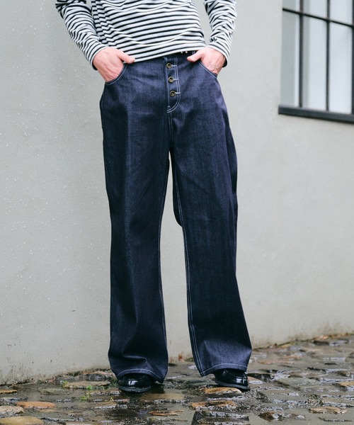 Regen Glanz(レーゲングランツ)の「selveage button fly straight denim pants / セルビッジボタンフライストレートデニムパンツ(デニムパンツ・メンズ・インディゴブルー/ブラック・LARGE/SMALL/MEDIUM)」の5枚目の写真