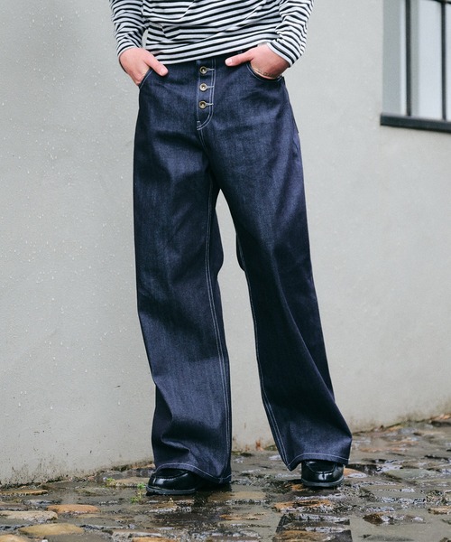 Regen Glanz(レーゲングランツ)の「selveage button fly straight denim pants / セルビッジボタンフライストレートデニムパンツ(デニムパンツ・メンズ・インディゴブルー/ブラック・LARGE/SMALL/MEDIUM)」の6枚目の写真