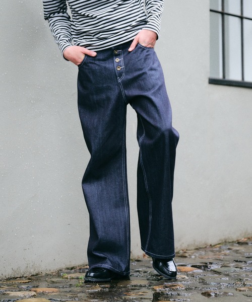 Regen Glanz(レーゲングランツ)の「selveage button fly straight denim pants / セルビッジボタンフライストレートデニムパンツ(デニムパンツ・メンズ・インディゴブルー/ブラック・LARGE/SMALL/MEDIUM)」の7枚目の写真