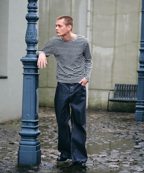 Regen Glanz(レーゲングランツ)の「selveage button fly straight denim pants / セルビッジボタンフライストレートデニムパンツ(デニムパンツ・メンズ・インディゴブルー/ブラック・LARGE/SMALL/MEDIUM)」の9枚目の写真