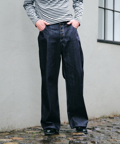 Regen Glanz(レーゲングランツ)の「selveage button fly straight denim pants / セルビッジボタンフライストレートデニムパンツ(デニムパンツ・メンズ・インディゴブルー/ブラック・LARGE/SMALL/MEDIUM)」の19枚目の写真