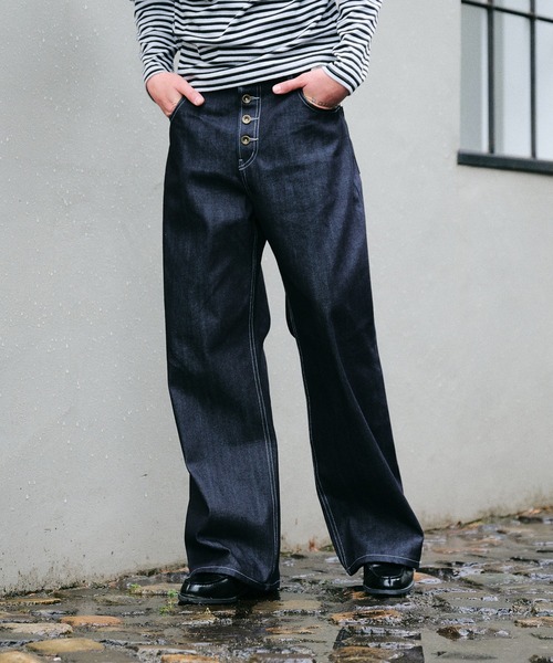 Regen Glanz(レーゲングランツ)の「selveage button fly straight denim pants / セルビッジボタンフライストレートデニムパンツ(デニムパンツ・メンズ・インディゴブルー/ブラック・LARGE/SMALL/MEDIUM)」の20枚目の写真