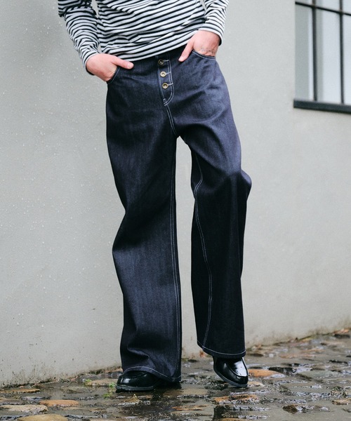 Regen Glanz(レーゲングランツ)の「selveage button fly straight denim pants / セルビッジボタンフライストレートデニムパンツ(デニムパンツ・メンズ・インディゴブルー/ブラック・LARGE/SMALL/MEDIUM)」の21枚目の写真