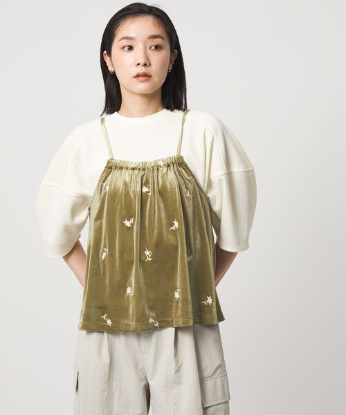 CITEN（シテン）の「＜CITEN＞ベロアエンブロイダリーカットキャミソール（キャミソール・レディース・オリーブ/ダークグリーン・FREE）」の9枚目の写真