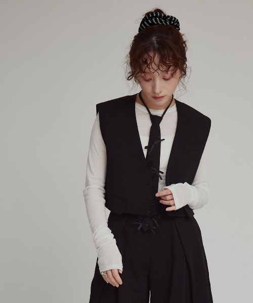W:Huku（フーク）の「【W:Huku / ブロードストライプ】リボン シュシュ / Broad Stripe Ribbon Scrunchie（シュシュ・レディース・ブラック/ブルー/ベージュ/ブラウン・FREE）」の10枚目の写真