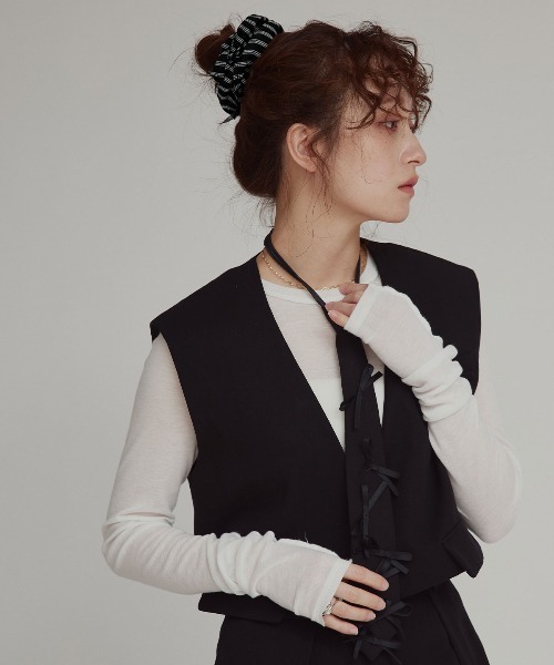 W:Huku（フーク）の「【W:Huku / ブロードストライプ】リボン シュシュ / Broad Stripe Ribbon Scrunchie（シュシュ・レディース・ブラック/ブルー/ベージュ/ブラウン・FREE）」の15枚目の写真
