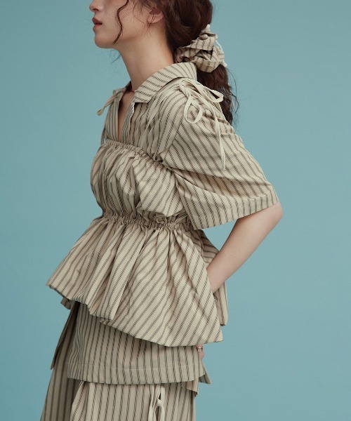 W:Huku（フーク）の「【W:Huku / ブロードストライプ】リボン シュシュ / Broad Stripe Ribbon Scrunchie（シュシュ・レディース・ブラック/ブルー/ベージュ/ブラウン・FREE）」の17枚目の写真