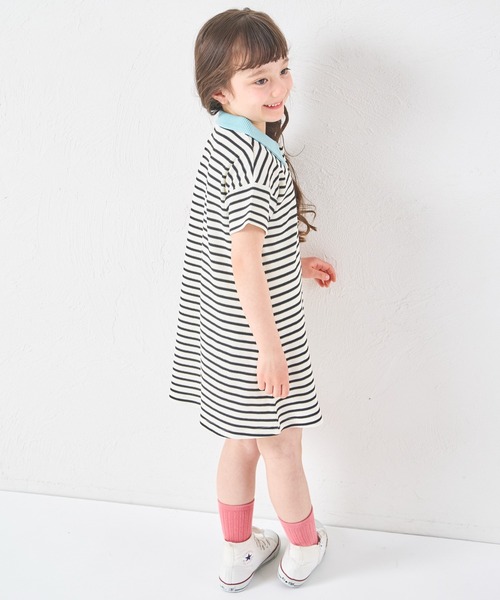 pairmanon（ペアマノン）の「【リンクコーデ】【さらっとワッフル】ガールズ ボーダー ポロワンピース（ワンピース・キッズ・ホワイト系その他/グリーン系その他/ピンク系その他・90/100/110/120/130/140/150）」の15枚目の写真