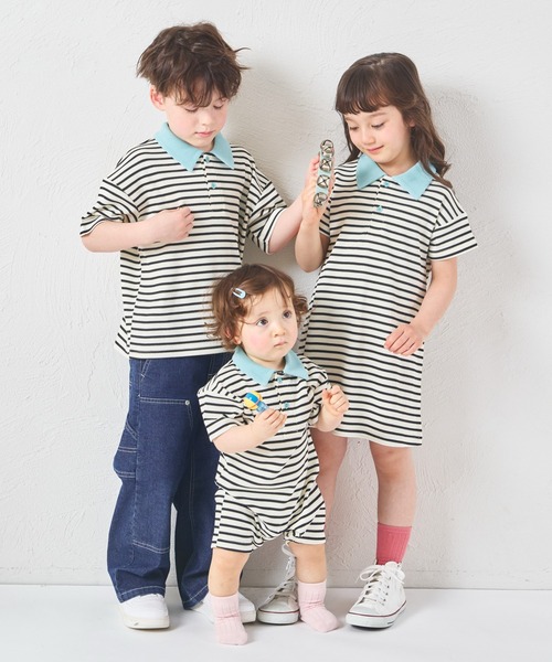 pairmanon（ペアマノン）の「【リンクコーデ】【さらっとワッフル】ガールズ ボーダー ポロワンピース（ワンピース・キッズ・ホワイト系その他/グリーン系その他/ピンク系その他・90/100/110/120/130/140/150）」の16枚目の写真