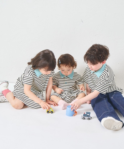 pairmanon（ペアマノン）の「【リンクコーデ】【さらっとワッフル】ガールズ ボーダー ポロワンピース（ワンピース・キッズ・ホワイト系その他/グリーン系その他/ピンク系その他・90/100/110/120/130/140/150）」の17枚目の写真