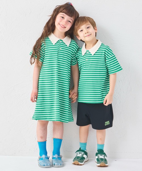 pairmanon（ペアマノン）の「【リンクコーデ】【さらっとワッフル】ガールズ ボーダー ポロワンピース（ワンピース・キッズ・ホワイト系その他/グリーン系その他/ピンク系その他・90/100/110/120/130/140/150）」の21枚目の写真