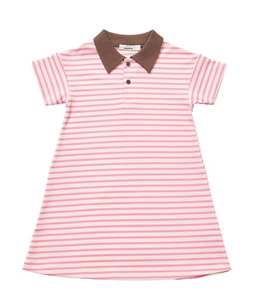 pairmanon（ペアマノン）の「【リンクコーデ】【さらっとワッフル】ガールズ ボーダー ポロワンピース（ワンピース・キッズ・ホワイト系その他/グリーン系その他/ピンク系その他・90/100/110/120/130/140/150）」の7枚目の写真