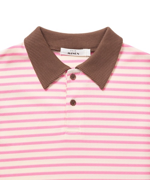 pairmanon（ペアマノン）の「【リンクコーデ】【さらっとワッフル】ガールズ ボーダー ポロワンピース（ワンピース・キッズ・ホワイト系その他/グリーン系その他/ピンク系その他・90/100/110/120/130/140/150）」の8枚目の写真
