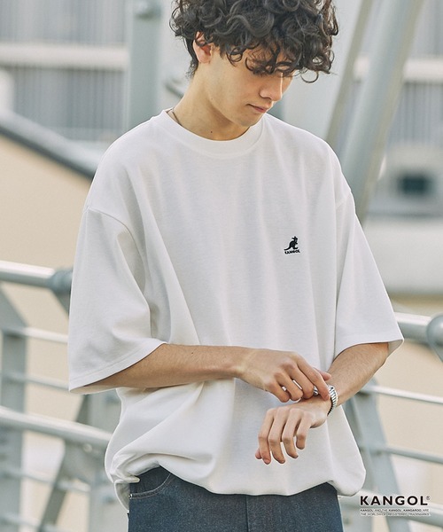 KANGOL(カンゴール)の「KANGOL/カンゴール 別注 ロゴ ワンポイント刺繍 ドローコード ルーズシルエット半袖Tシャツ<UVカット/イージーケア>(Tシャツ/カットソー・メンズ・グレイッシュベージュ/ブラック/オフホワイト/ホワイト系/グリーン系/ダークブラウン/ダークネイビー/ライトグレー/ブラック系/ダークグレー・L/M/S)」の1枚目の写真
