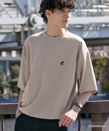 KANGOL（カンゴール）の「KANGOL カンゴール 別注 ロゴ ワンポイント刺繍 ソリッド ボーダー ルーズシルエット半袖Tシャツ<UVカット イージーケア>（Tシャツ/カットソー）」