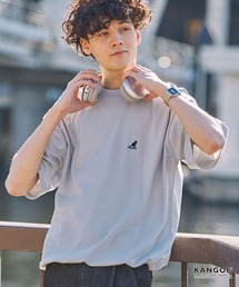 KANGOL（カンゴール）の「KANGOL カンゴール 別注 ロゴ ワンポイント刺繍 ソリッド ボーダー ルーズシルエット半袖Tシャツ<UVカット イージーケア>（Tシャツ/カットソー）」