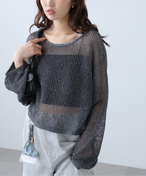 FREE'S MART(フリーズマート)の「◆メッシュスパンコールニット(ニット/セーター・レディース・ネイビー/グレー系その他/グレー/ピンク/ホワイト・FREE)」の4枚目の写真