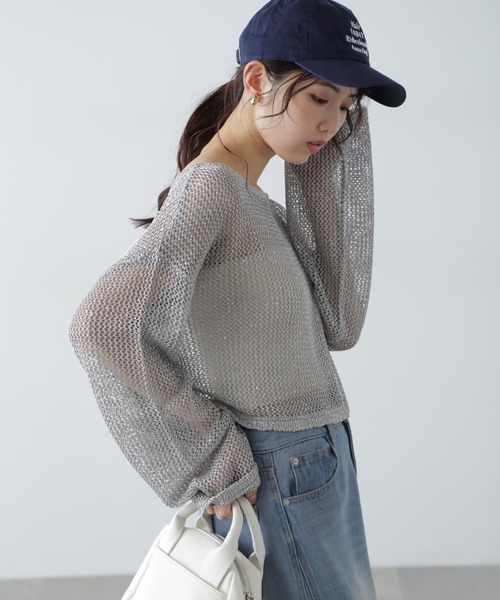 FREE'S MART(フリーズマート)の「◆メッシュスパンコールニット(ニット/セーター・レディース・ネイビー/グレー系その他/グレー/ピンク/ホワイト・FREE)」の6枚目の写真