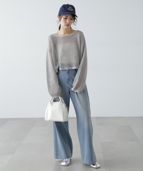 FREE'S MART(フリーズマート)の「◆メッシュスパンコールニット(ニット/セーター・レディース・ネイビー/グレー系その他/グレー/ピンク/ホワイト・FREE)」の10枚目の写真