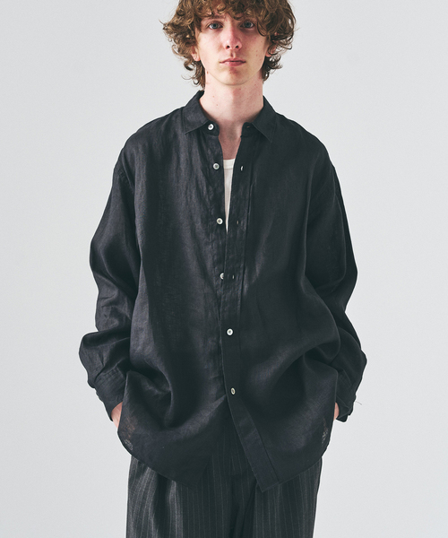 シャツ+ブラウス(長袖+七分) MANOF LINEN SHEER DOCKING SHIRT MANOF（マノフ） ブラウス シャツ WASHER LONG SHIRTS レディース