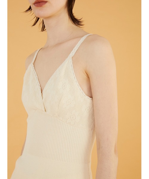 crinkle crinkle crinkle（クリンクルクリンクルクリンクル）の「【crinkle crinkle crinkle】flower jacquard knit camisole/フラワージャガードニットキャミソール（キャミソール・レディース・ブラック/アイボリー・FREE）」の9枚目の写真