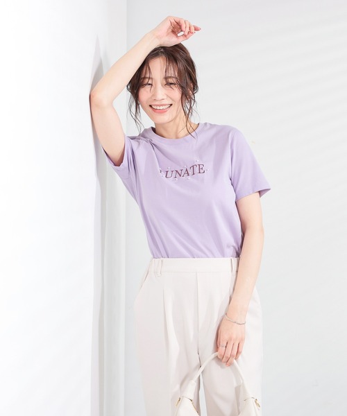 GLACIER lusso(グラシアルッソ)の「【美冷・接触冷感・UVカット】パール付ロゴTシャツ(Tシャツ/カットソー・レディース・ラベンダー/イエロー/ブラック/アイボリー・S/M/LL/L)」の16枚目の写真