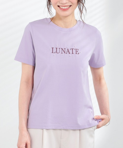 GLACIER lusso(グラシアルッソ)の「【美冷・接触冷感・UVカット】パール付ロゴTシャツ(Tシャツ/カットソー・レディース・ラベンダー/イエロー/ブラック/アイボリー・S/M/LL/L)」の18枚目の写真