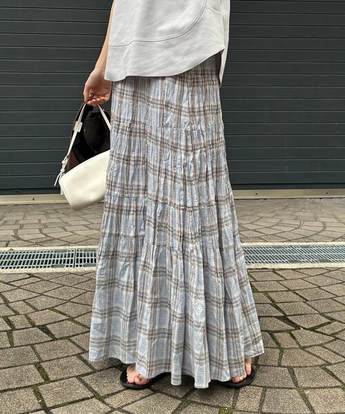 DouDou(ドゥドゥ)の「チェックワッシャースカート(スカート・レディース・ブラック/グリーン/ブルー・FREE/TM)」の3枚目の写真