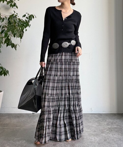 DouDou(ドゥドゥ)の「チェックワッシャースカート(スカート・レディース・ブラック/グリーン/ブルー・FREE/TM)」の4枚目の写真