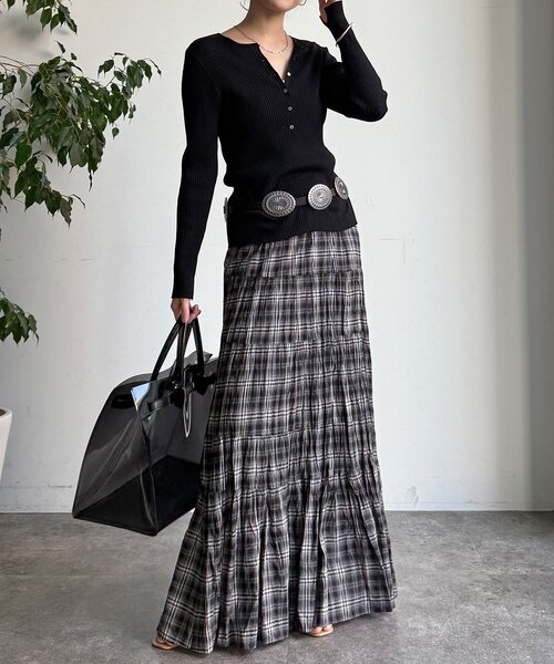 DouDou(ドゥドゥ)の「チェックワッシャースカート(スカート・レディース・ブラック/グリーン/ブルー・FREE/TM)」の5枚目の写真