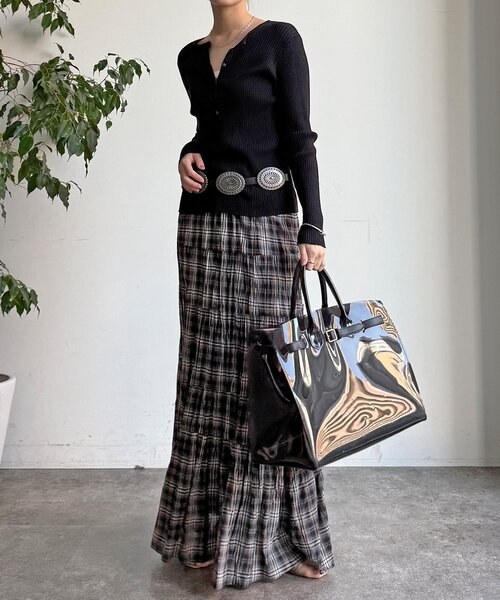 DouDou(ドゥドゥ)の「チェックワッシャースカート(スカート・レディース・ブラック/グリーン/ブルー・FREE/TM)」の6枚目の写真