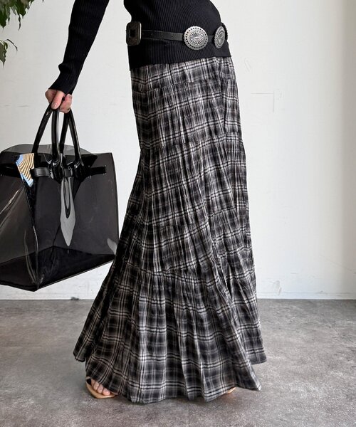 DouDou(ドゥドゥ)の「チェックワッシャースカート(スカート・レディース・ブラック/グリーン/ブルー・FREE/TM)」の9枚目の写真