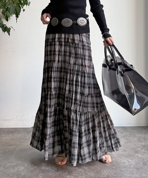 DouDou(ドゥドゥ)の「チェックワッシャースカート(スカート・レディース・ブラック/グリーン/ブルー・FREE/TM)」の10枚目の写真