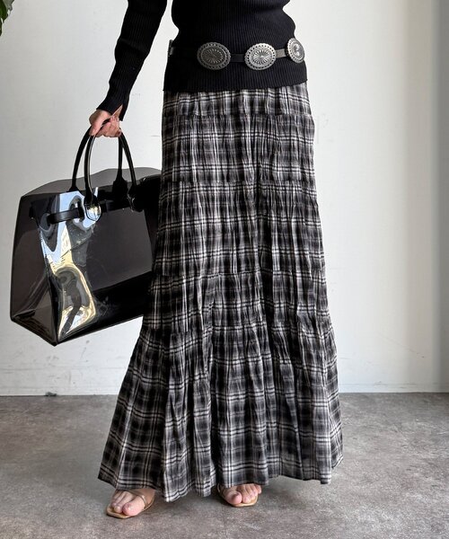 DouDou(ドゥドゥ)の「チェックワッシャースカート(スカート・レディース・ブラック/グリーン/ブルー・FREE/TM)」の11枚目の写真