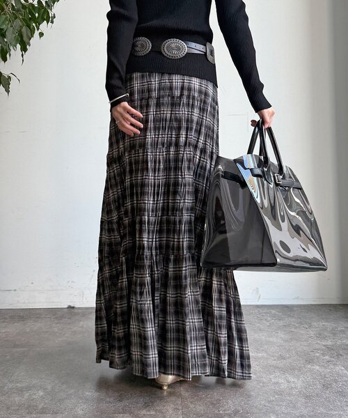 DouDou(ドゥドゥ)の「チェックワッシャースカート(スカート・レディース・ブラック/グリーン/ブルー・FREE/TM)」の13枚目の写真