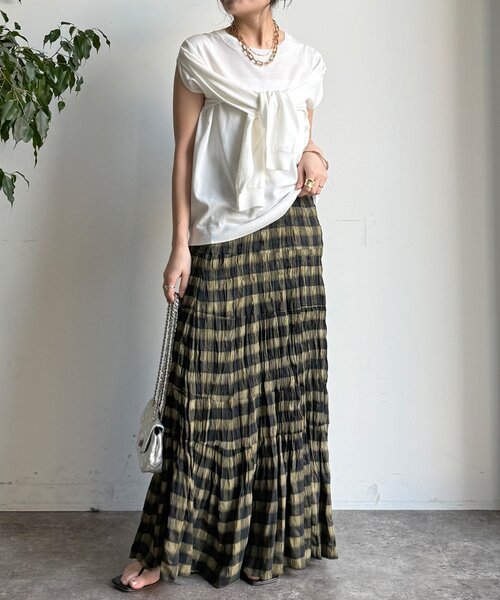 DouDou(ドゥドゥ)の「チェックワッシャースカート(スカート・レディース・ブラック/グリーン/ブルー・FREE/TM)」の14枚目の写真